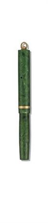 Two Boston jade celluloid pens: 1926 vest pen * ring top with gold-filled band at cap bottom.